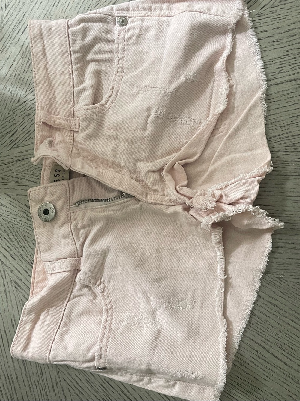 Guess Light Pink Frayed-Hem Girls Denim Shorts
